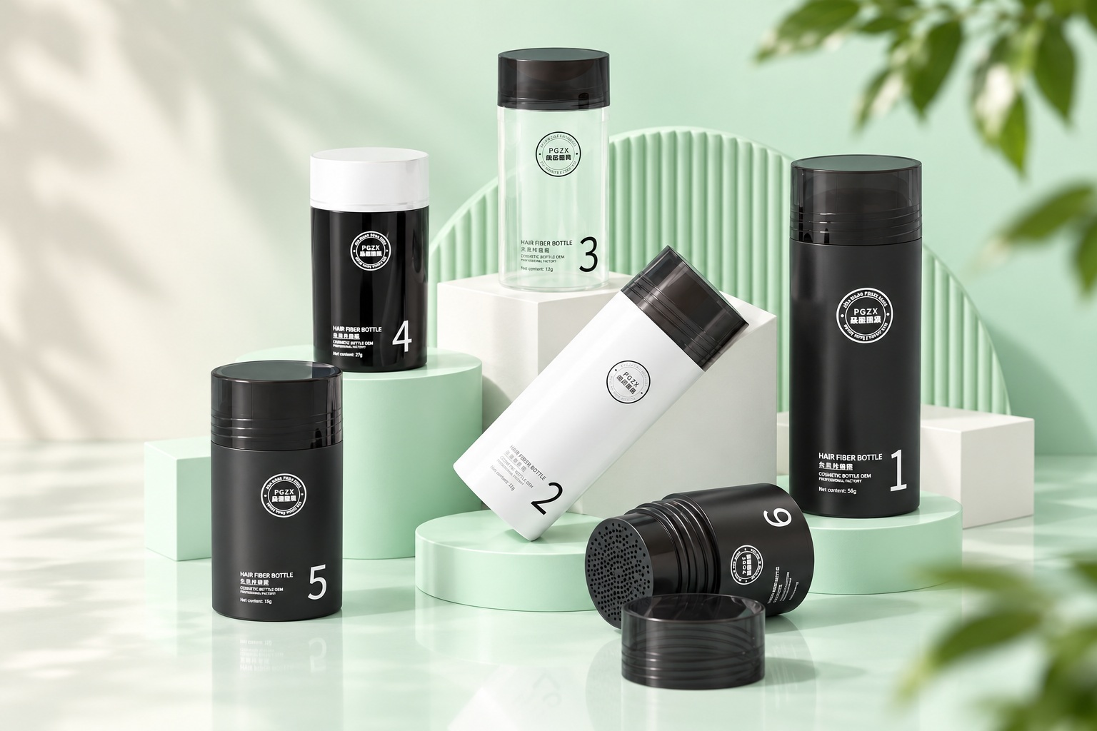 Hair fiber bottle packaging samples